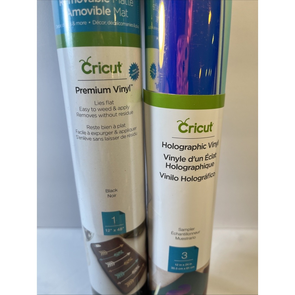Cricut Lot of 2 Rolls Permanent Vinyl. Holographic Vinyl Opened . Black Perm New - Picture 2 of 4